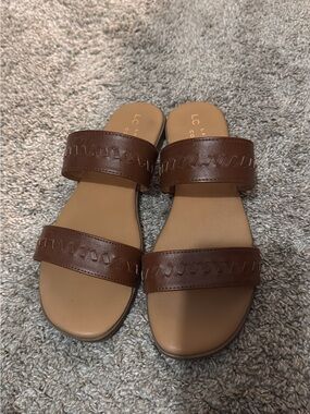LC Lauren Conrad Brown Double-Strap Slide Sandals
